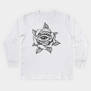 Tattoo with Human Eye inside a Rose flower Kids Long Sleeve T-Shirt